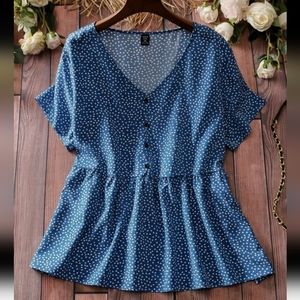 Shein PLUS Poka Dot/Hearts Preplum Top XL NWT